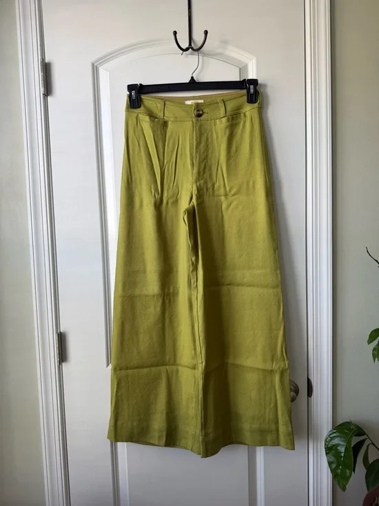 Anthropologie Maeve Ettie Linen Light Green High Rise Crop Wide Leg Pants - Picture 3 of 7